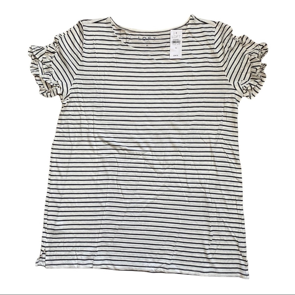 NWT Loft Stripe Ruffle Sleeve Tee